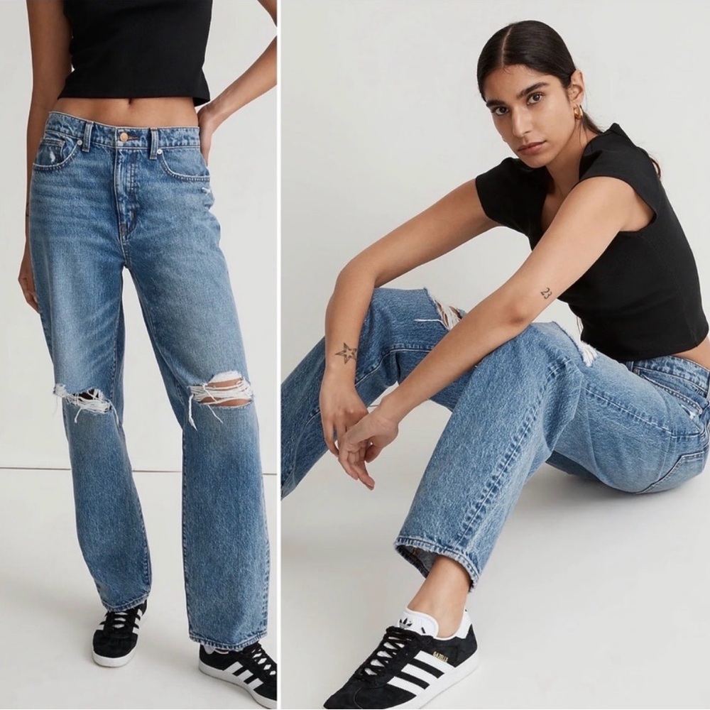 Madewell New The Dadjean in Brockport Wash Ripped Edition Jeans Denim NWT 24